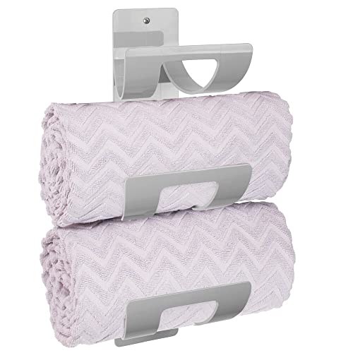 Mdesign Plastic Wall Mounted Towel Rack Storage Organizer Holder For Master Or Guest Bathroom - Hold Bath, Hand, And Face Towels/Washcloths - Aura Collection - 2 Pack - Gray #TOP5
