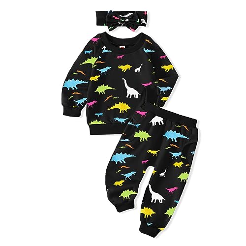 Image of AMAWMW Infant Baby Girl Clothes Long Sleeve Loose Sweatshirts Pockets Pants Headband Outfits Fall Winter Spring Gift