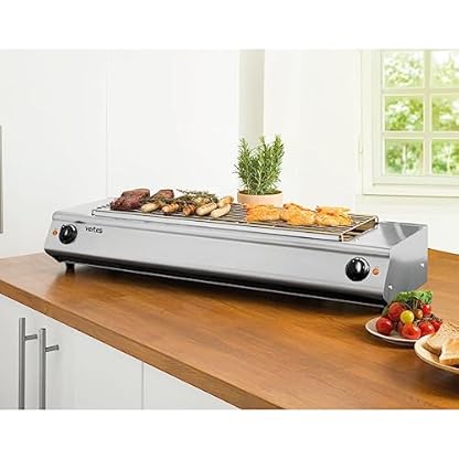 vertes BBQ Grill Elektrogrill Tischgrill Gastrogrill Elektrisch 4800W aus Edelstahl, Extra Groß, 2x Temperatur Stufenlos bis 500°C, Fettauffangschale, Grillrost 76,5 x 23,5 cm, Anti Rutsch Gummifüße – Bild 3