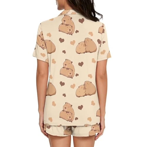 Image of Women's Short Sleeve Sleepwear Pajamas Nightwear with Pockets | skin-friendly breathable material resists pilling fading and deformation after repeated washing