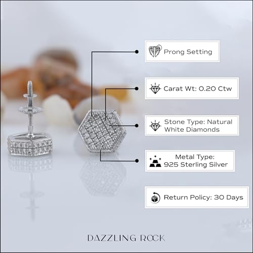 Dazzlingrock Collection 0.20 Carat (ctw) Round White Diamond Hexagon Men's Cluster Stud Earrings in 925 Sterling Silver4