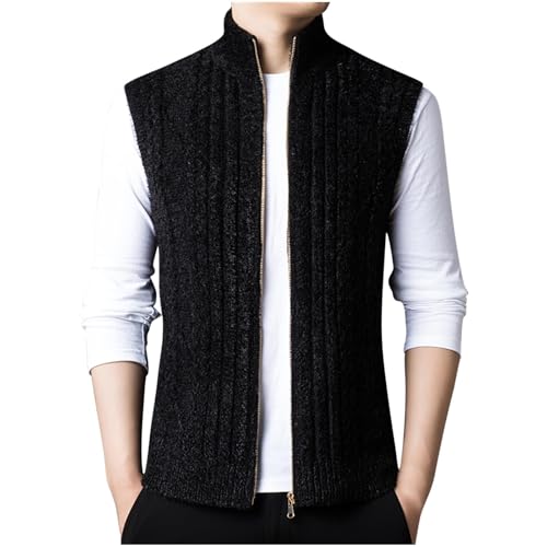 Mens Sweater Vest Chunky Knit Sleeveless Cardigan Sweaters Fashion Full Zipper Sports Vests Stand Collar Waistcoat