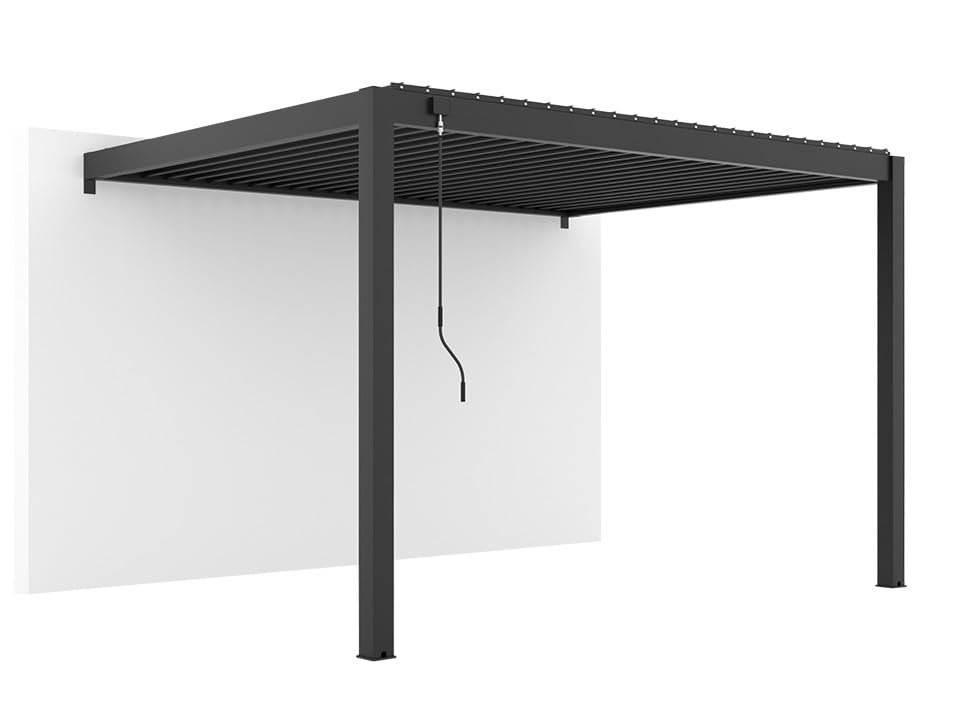 Direct ABRIS Pergola Bioclimatique Aluminium Adossee 12m² - 4x3m - Gris Anthracite - 29 Lames Orientables 90° - Manivelle Fournie