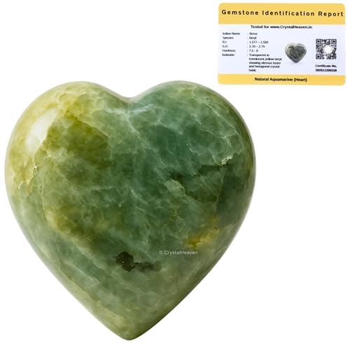 Image of Yellow Aquamarine Crystal Heart Palm Pebbles Stones for Anxiety Stress Relief Massage - AAA Grade Original Healing Gemstone Agate Heart Palm Stone for Yoga Meditation Spiritual
