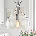 NZZDYI Glass Pendant Lights Kitchen Island,11.8" Farmhouse Brushed Nickel Pendant Lighting with Clear Glass Shade, Modern Pendant Light Fixture for Kitchen Sink Dining Room Hallway Entryway