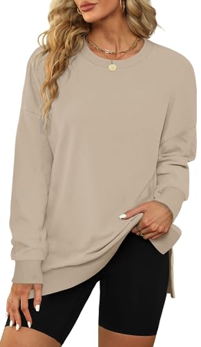 Xieerduo Womens Oversized Sweatshirts Pullover Basic Fall Sweaters Soft Apricot L thumb #1