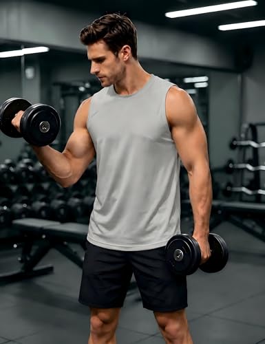TACVASEN Trägershirt Herren Tanktop Muskelshirt Gym Fitness Baumwolle Laufshirt Ärmellos UPF 50+ Sommer Hellgrau L 3