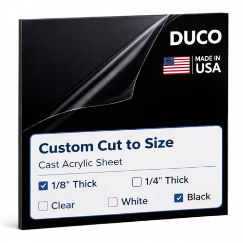 Image of Duco Black Cast Custom Size Acrylic Sheets 1 /8 inch (3mm) Thick - USA-Made Opaque Plexiglass Cut to Size - Shatter Resistant Custom Cut Acrylic Panel for Displays, Signage, Shelving, & DIY Projects
