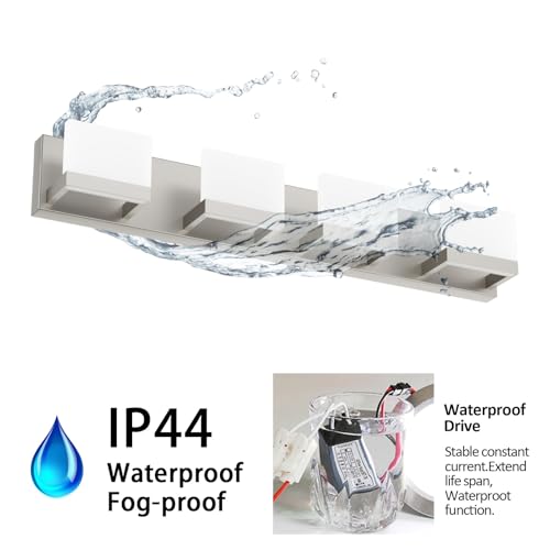 Image of Tipace Brushed Nickel Modern Vanity Light Fixtures 4 Lights LED Bathroom Lights Up and Down Bathroom Wall Lighting Over Mirror(White Light 6000K)