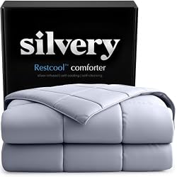 Silvery Silver-Infused Cooling Comforter – Award-Winning Self-Cooling Blanket for Hot Sleepers with Self-Cleaning Silvery Technology for Sweat-Free & Cool Sleep (Gray, Full/Queen (90