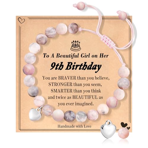 COLANANA Regalos de Cumpleaños para Niñas de 9 años, Pulseras de Perlas Rosas Número Ajustable Pulseras con Tarjeta de Cumpleaños para Hija Hermana Amigos Nieta Regalos COLANANA Regalos de Cumpleaños para Niñas de 9 años, Pulseras de Perlas Rosas Número Ajustable Pulseras con Tarjeta de Cumpleaños para Hija Hermana Amigos Nieta Regalos
