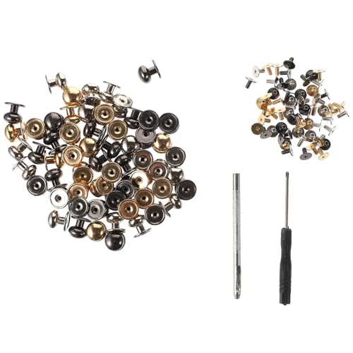 ERINGOGO Brass Rivet Studs Screw Back Round Head Screws for Craft with Screwdriver and Punch Tool Fasteners for Projects