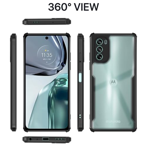 Image of Pikkme Moto G62 5G Back Cover | Crystal Clear Transparent Back | Ultra Hyrbid | Full Camera Protection | Raised Edge | Bumper Back Case (Black)