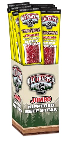 Image of Old Trapper Kippered Steak, Teriyaki Flavor, Two-Ounce Individually Wrapped Packages, Savory and Sweet Savory Meat Snack for Between Meal Bites, 22 Grams of Protein per Serving (Pack of 12)