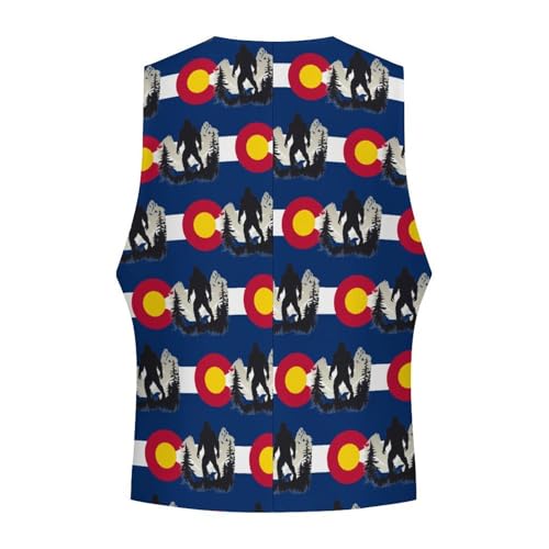 Colorado Bigfoot Mountains Flag Suit Vest for Men Slim Fit Sleeveless Jacket V Neck Business Waistcoat Button Up Dressy Top 7
