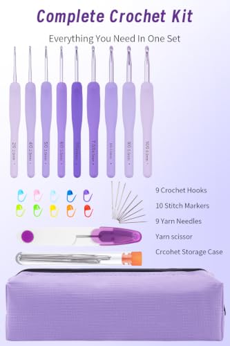 Image of Mdoker 30pcs Crochet Hook Set Purple Gradient Crochet Hooks Ergonomic Grip | Arthritis Friendly,Crochet Needles Set with Knitting & Crochet Supplies,Ideal Gift for Crocheting Beginner Lover,2.0mm-6.0mm