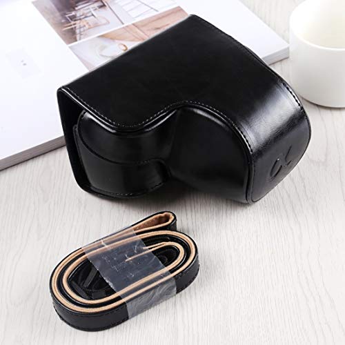 Housse en cuir pour Sony A6400 avec sangle réglable et protection intégrale noir