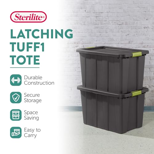 Image of Sterilite Latching Tuff1 Tote Containers w /Lids, 30 Gallon, 12-Pack | Flat Gray, Large Plastic Storage Bins - Heavy-Duty Stackable Organizer Boxes for Home, Office, Basement, Closet, & Garage
