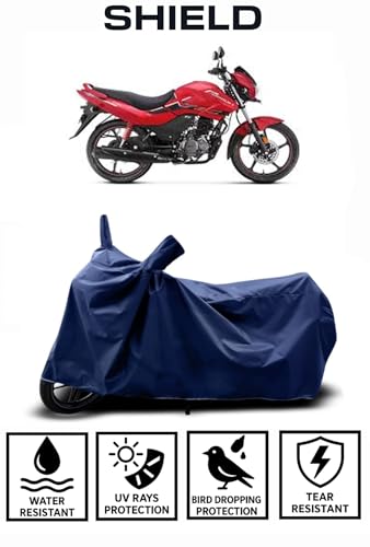 Image of Shield Heavy Duty Bike Cover for Hero Passion Pro | All-Season, Tear-Proof Fabric | with Side Mirror Pocket & Buckle Belt | Hero Passion Pro Bike Cover (Blue)
