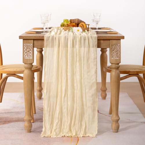 Image of MLMC 2 Pack Beige Cheesecloth Table Runner 10ft Cream Rustic Gauze Cheese Cloth Table Runner 35x120 Inches Sheer Cloth Centerpiece for Wedding Baby Bridal Shower Home Decor