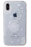 for iPhone X Case, iPhone XS Case, 3Cworld Ultra Thin Clear Art Pattern Crystal Gel TPU Rubber Flexible Slim Skin Soft Case for iPhone X (Dandelion/Bird Flying-White)