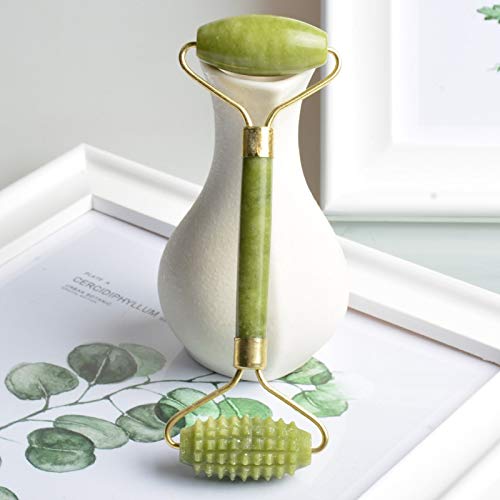 Rodillo facial masajeador facial rodillo masajeador facial Serrate doble cabeza rodillo de masaje Jade ojos desvanecidos, arrugas, reafirmante herramienta de belleza para mujer