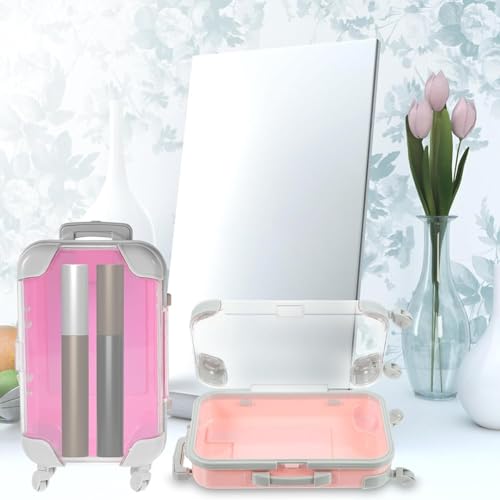 Image of Kids Transparent Toy Suitcase with Wheels & Handle - Mini Travel Luggage Trolley for Lashes and Candy Doll Travel Set