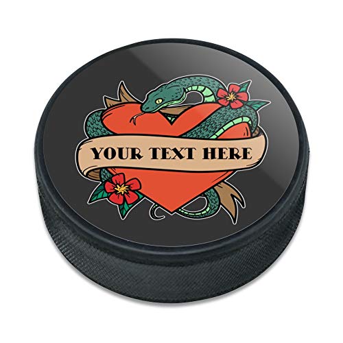 GRAPHICS & MORE Personalized Custom 1 Line Snake Heart Tattoo Style Ice Hockey Puck