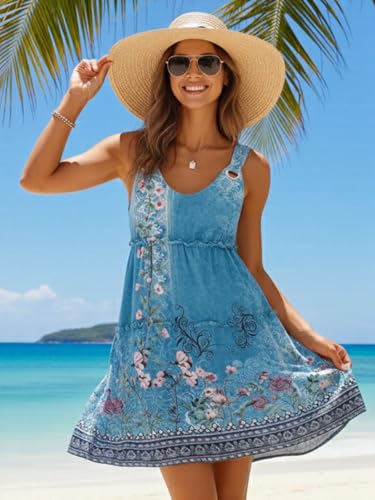 Image of ETCYY Sundresses for Women 2026 Vacation Swimsuit Cover Ups Boho Floral Beach Dress T-Shirts Tank Dresses