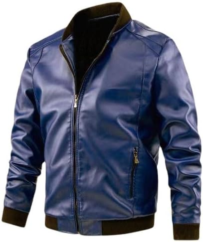 Men's Dark Blue Vegan Leather Motorcycle Jacket