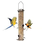 GROWTAIL Tube Bird Feeder Hanging for Outside Wild Finch, 4 Feeding Ports Metal Copper Finishing for