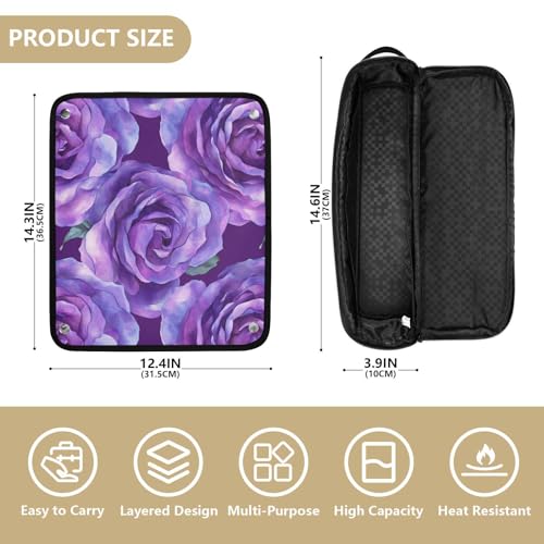 Organizador 2 en 1 para herramientas de cabello Deep Purple Roses con esterilla para plancha resistente al calor y protector impermeable para viaje miniatura 4