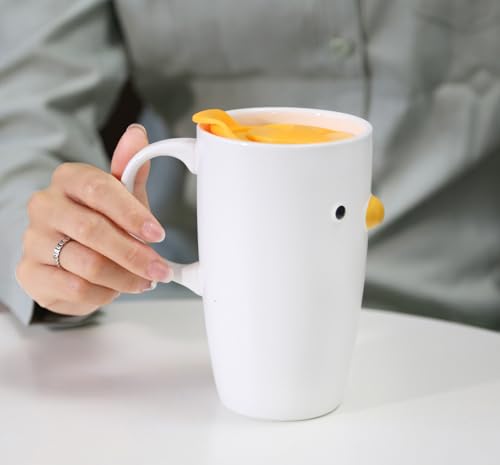Taza de café con tapa PURROOM de cerámica blanca 580 ml miniatura 4