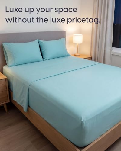 Image of Sleepy Town King Size Bed Sheets - 4 Piece - King Sheet Set - Extra Soft, Comfy & Cooling - Easy Care - Shrinkage, Wrinkle & Fade Resistant - Brushed Microfiber - Deep Pocket Bed Sheets (Spa Blue)