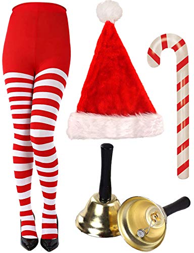 Collants rayés de Noël et bonnet de Père Noël pour déguisement et fête hivernale