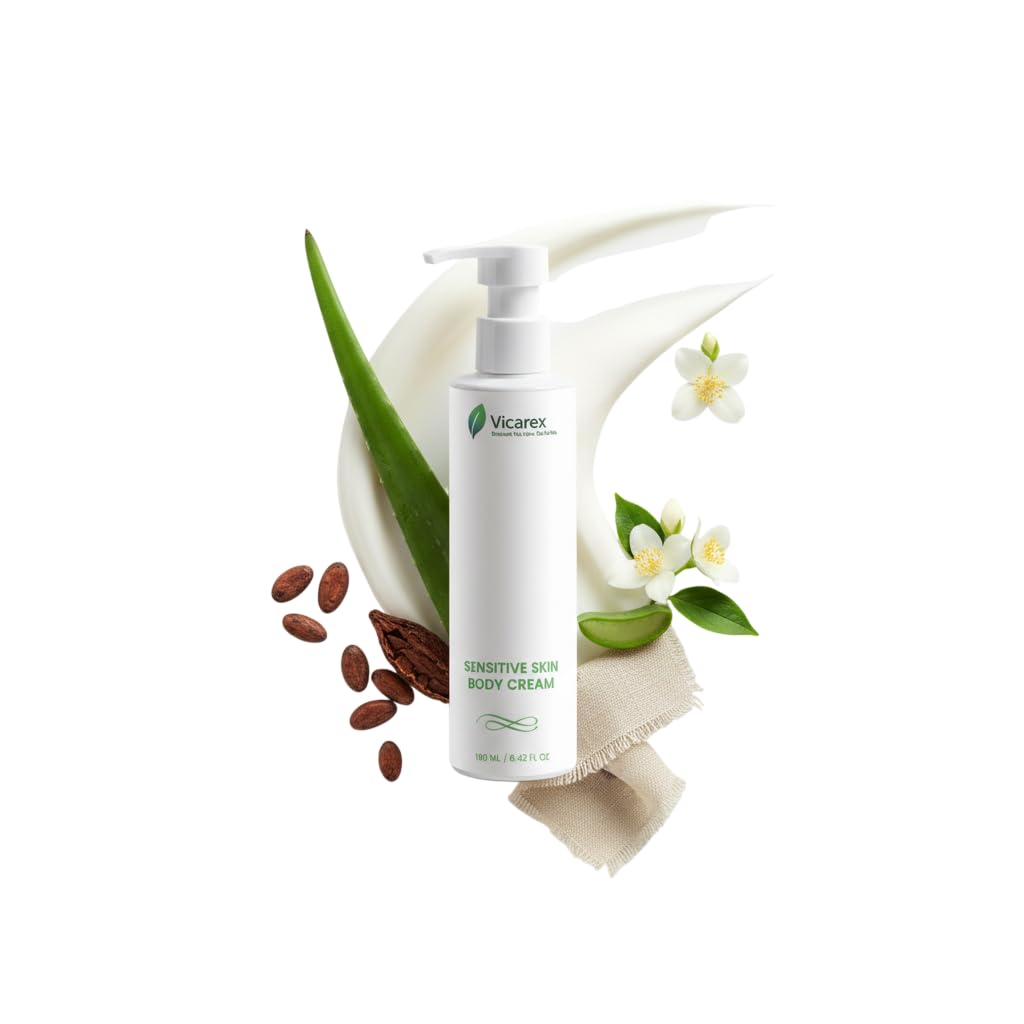 Sensitive Skin Body & Face Cream - Deep Hydration Mosturizer with Shea Butter, Cocoa Butter & Flower Extracts, Fast Absorbing, Soothing for Dry, Dehydrated, and Oily Skin, 6.42 fl oz