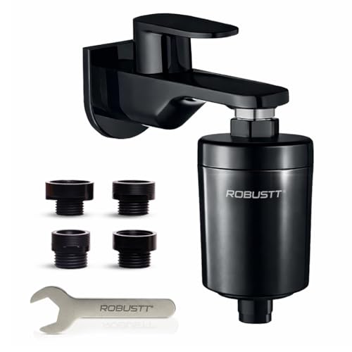 Image of Robustt Zyra 15 stage Shower /Tap Filter & Water Softener for Home (Black) | Reduces Hair Fall, Skin Dryness & Limescale| Hard Water Filter For Tap, Shower, Handshower| For Municipal /Chlorine Water
