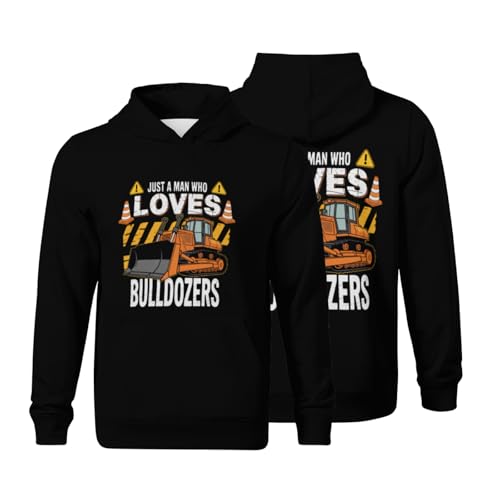 Kids Just a Man who Loves Bulldozers Boys Girls Lightweight Kangaroo Pocket Fleece Hoodies