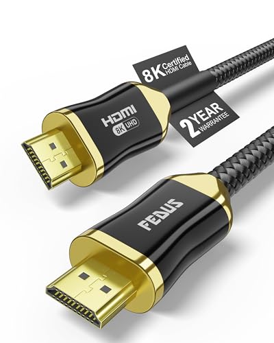 Image of Fedus 1 Meter Certified Premium 8K High-Speed Hdmi Cable (8K60Hz & 4K120Hz Nylon Braided Hdmi Cables Cord 2.1,48Gbps Hdcp 2.2 & 2.3,Hdr 10 Ethernet,Earc,Compatible With Laptop,Pc,Monitor,Tv-Black