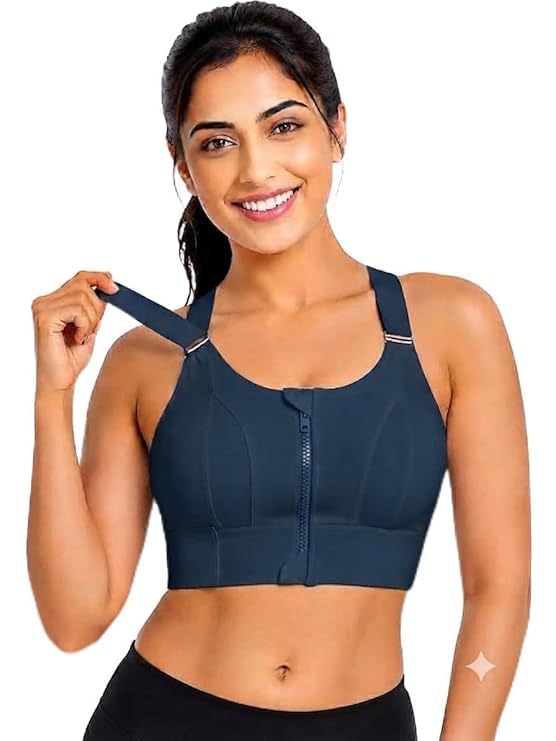 Women Padded High Impact Front Zip Compression Sports Bra Criss Cross Back Adjustable Velcro Strap at Band & Shoulder for Gym, Yoga, Running, Fitness & Workout-image-48