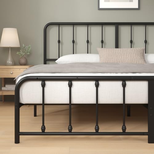Image of Zinus Leonardo Metal Platform Bed Frame, Victorian Spindle Style Headboard and Footboard, Heavy Duty Bed Base, Ample Underbed Space, King