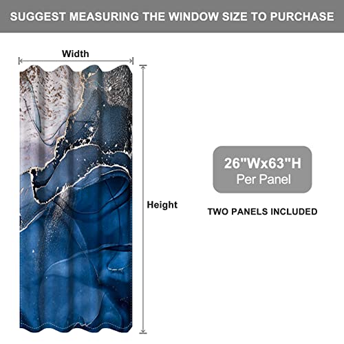 Baocicco Navy Blue Marble Texture Blackout Window Curtains Luxury Marble Gold Cracks Darkenig Drapes With Grommets Modern Abstract Fashion Window Decoration 2 Panels,26X63 Inch #TOP1