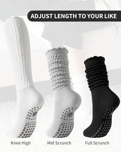 Image of Yawlsow Pilates Socks with Grips for Women Yoga Ruffle Grippy Non Slip Long Slouchy Scrunch Socks for Barre Workout Hospital