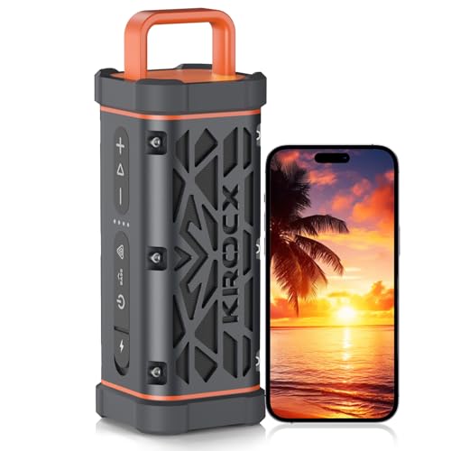 KROCX TRAVOR Magnetic Bluetooth Speaker, 45W Rugged All-Aluminum Outdoor Portable Speaker, BassUp, IP68 Waterproof Wireless Speaker for Golf Cart, Camping, Beach, TWS, 25H Playtime, Meteorite Gray