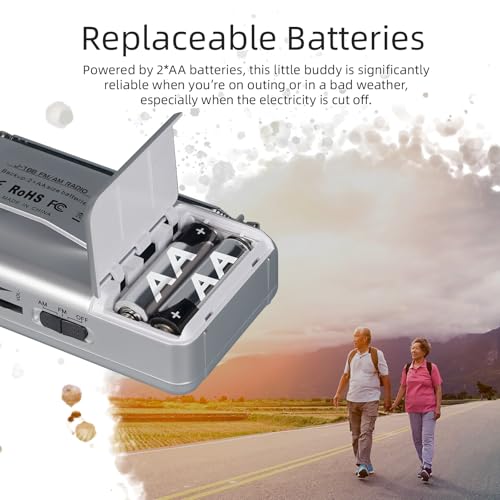 Image of PRUNUS J-166 Portable AM FM Radio, Battery Operated With Tuning Light, Back Clip, Excellent Reception for Indoor & Outdoor & Emergency Use, Transistor
