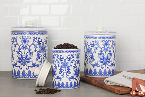 Image of 10 Strawberry Street Chinoiserie 3 Piece Canister Set, White /Blue