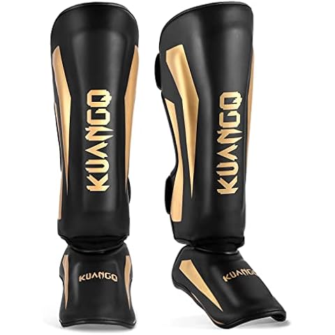 KUANG QUAN Muay Thai Shin Guards, Muay Thai Martial Arts Kicking Leg Instep Protection Pads Sparring Gear,for Kickboxing MMA Training and Sparring,Professional MMA Equipment Cover