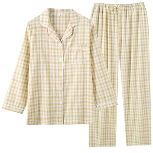 Image of STMAHER Women's 2 Piece Cotton Pajama Sets Long Sleeve Sleepwear Button Down Soft Lightweight Pj Pants Set With Pockets
