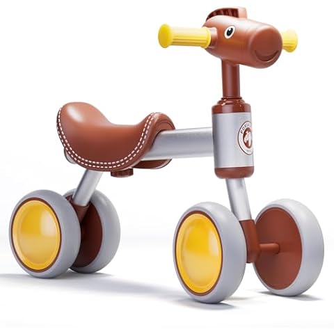 TWFRIC Balance Bike for 1+ Year Old Boys Girls, Toddler Balance Bike 12-36 Month No Pedal 4 Wheels Ride-on Baby Bike Riding Toys for 1 Year Old Birthday Gifts(Brown) Cover