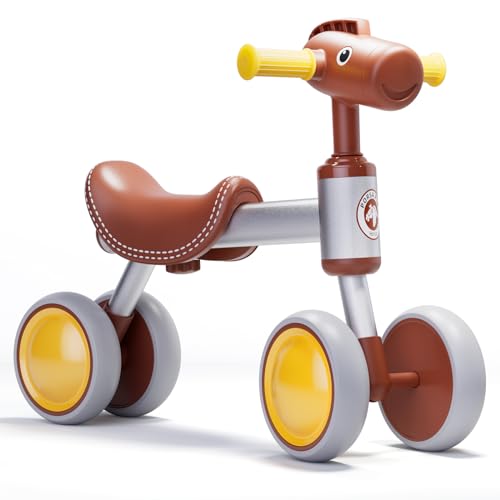 Image of TWFRIC Balance Bike for 1+ Year Old Boys Girls, Toddler Balance Bike 12-36 Month No Pedal 4 Wheels Ride-on Baby Bike Riding Toys for 1 Year Old Birthday Gifts(Brown)